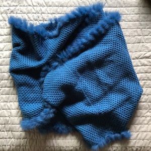 Blue rabbit fur trimmed scarf
